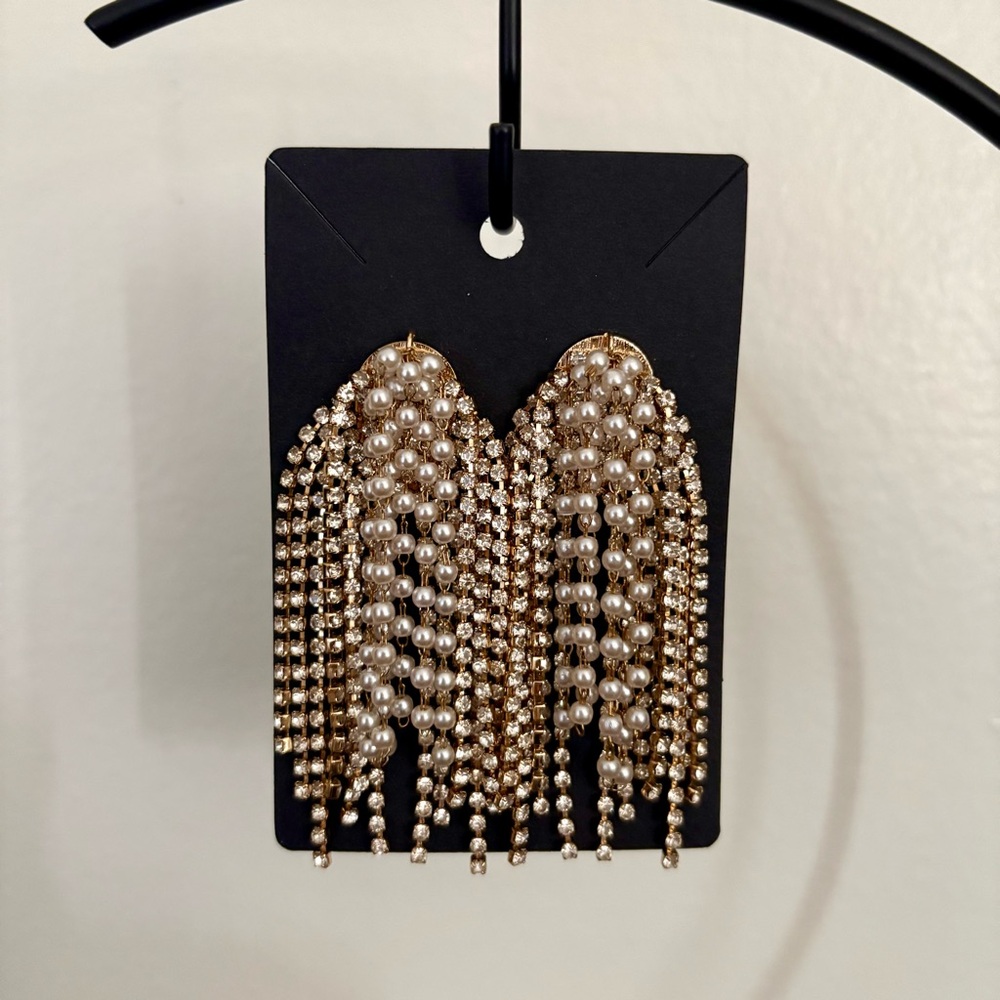 Gold and Pearl Drop Formal Earrings